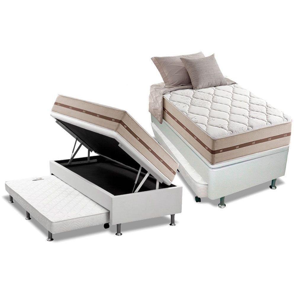 Cama Box Baú c/Auxiliar Solteiro: Colchão Molas Anjos MasterPocket Classic + Base CRC Courano Branco(88x188) - 1