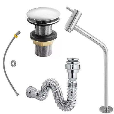 Kit Torneira para Banheiro 3050 Cuba Link Acionamento Click de Mesa em Metal Cromado com Sifão Prata