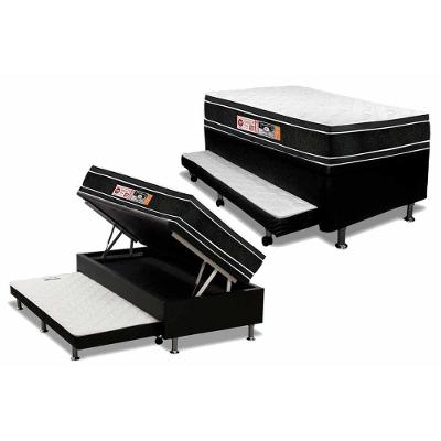 Cama Box Baú c/Auxiliar Solteiro: Colchão Espuma Castor D33 Black e White Air Double Face + Base CRC Courano Black(88x188)