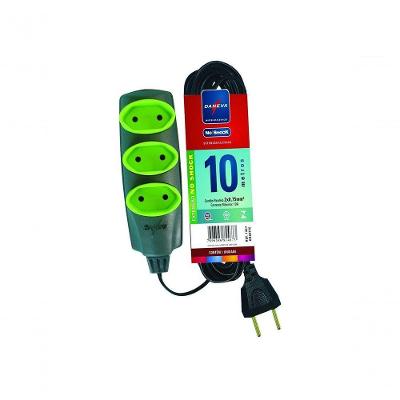 Extensão Elétrica no Shock Pl 10M 2X0,75MM para Até 3 Plugues de 2 Polos 10A 250V Grafite Daneva