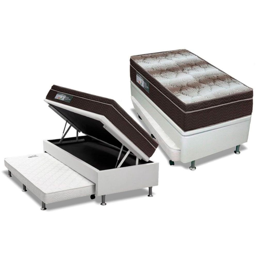 Cama Box Baú c/Auxiliar Solteiro: Colchão Ortopédico Ortobom Light + Base CRC Courano White(88x188) - 1