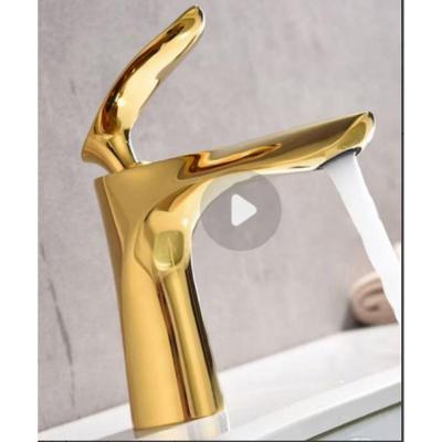 Torneira Monocomando para Banheiro Bica Alta de Bancada em Latão Dourado Brilhante com Cartucho