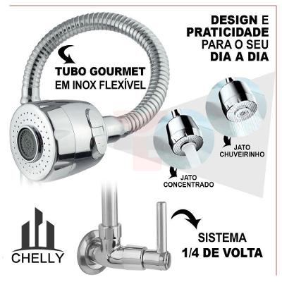 Torneira Gourmet Monocomando Ducha Luxo Parede e Bancada Aço Inoxidável Bica Flexível Cinza e Marrom