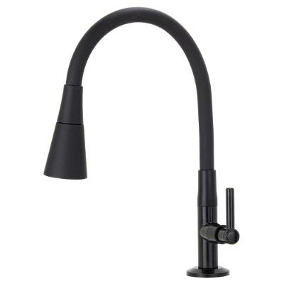 Torneira Flexível para Cozinha 1-4 de Volta de Bancada em Plástico ABS Preto Fosco com Bica Móvel