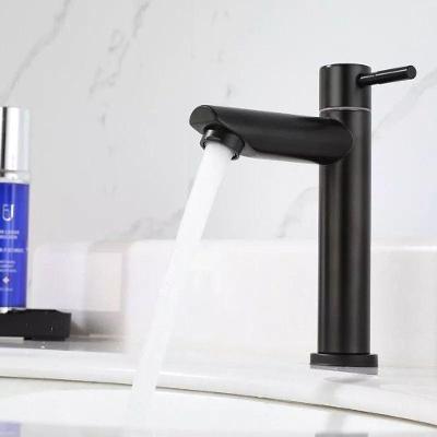 Torneira de Bacia de Água Fria Única 40424 Comando por Rosca para Bancada em Aço Inoxidável Preto