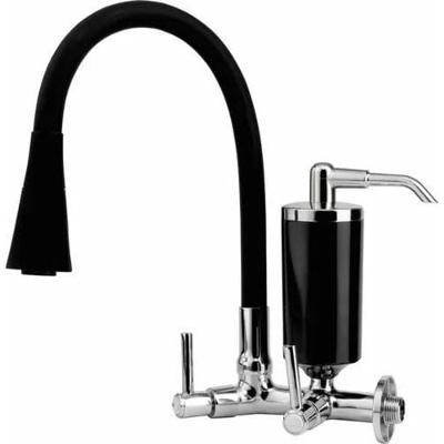 Torneira com Filtro Parede Flexível Cone 2 Jatos 1-4 de Volta Silicone Cromado Preto OEM