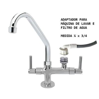 Torneira de Bancada com Adaptador para Filtro e Máquina de Lavar 1-4 de Volta Metal Cromado Bica