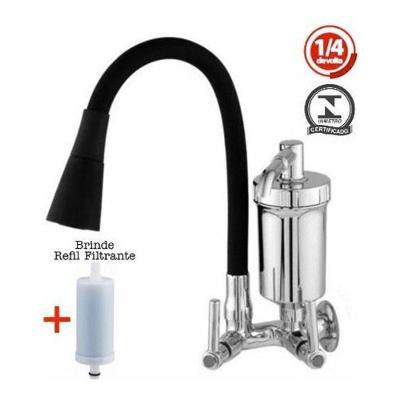 Torneira com Filtro para Cozinha Gourmet Flexível Monocomando de Bancada em Latão Cromado Preta OEM