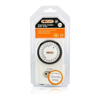 Timer Analógico 10A Bivolt com Intervalos de 15min e Fusível Externo Foxlux