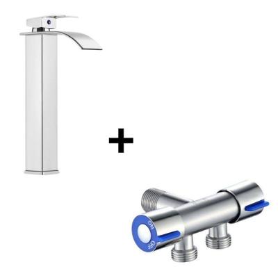 Torneira para Banheiro Cuba Alta Cascata Monocomando de Bancada em Aço Inoxidável Brilhante Prata