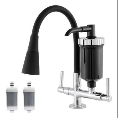 Torneira Filtro Gourmet Cozinha Bancada Cone Preto Comando Alavanca Instalação em Bancada Aço