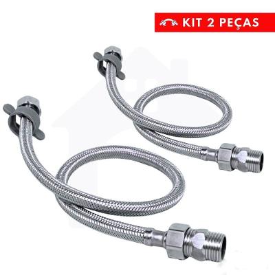 Mangueira Flexível para Ducha Higiênica Kit 60CM 2 Unidades Engate Rabicho Fêmea X 1-2 Polegada Inox