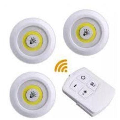Lâmpada LED Spot sem Fio Kit 3 com Controle Remoto Timer Luz Branco Puro 5600 K OEM