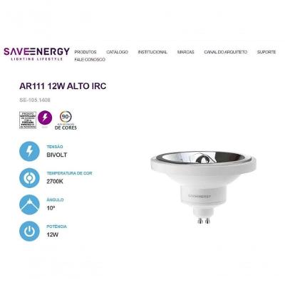 Lâmpada LED Save 12W 2700K AR111 Autovolt BR SE-105.1408 650LM IP40 Branco Casa Chafariz
