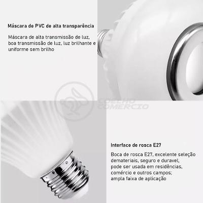 Lâmpada Led 12w E27 Rgb Colorida Caixa de Som Bluetooth Controle Remoto Branco Smart