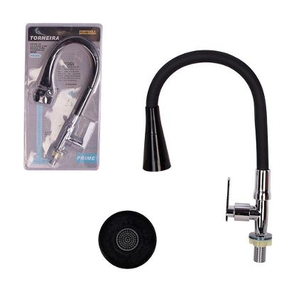 Torneira de Cozinha Gourmet Flexível Comando Alavanca Instalação de Mesa Silicone Cromado com Ducha