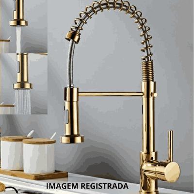 Torneira de Cozinha Gourmet Malibu Água Fria de Bancada em Latão Cromado Bica Alta Dourado OEM