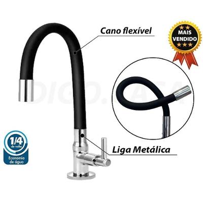Torneira de Pia para Cozinha Gourmet Bica Flexível Digo.casa em Silicone Cromado Preto OEM