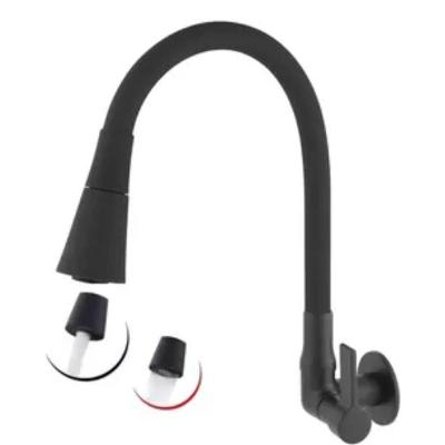 Torneira Gourmet de Cozinha parede-preto Monocomando para Bancada em Aço Inoxidável com Bica Móvel