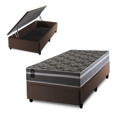 Cama Box Baú Miami Cinza 96x203 Marrom Espuma D33 King House