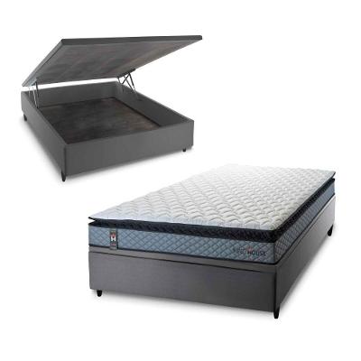 Conjunto Box Baú Chicago 138x188 Cinza Espuma D33 King House