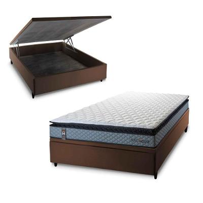 Conjunto Box Baú Chicago 138x188 Cinza Espuma D33 King House