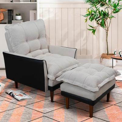 Poltrona Reclinável Com Puff Catena Preto Off White - King House