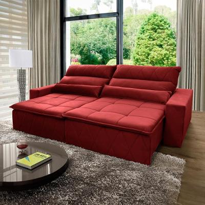 Sofá Retrátil Reclinável Amsterdam 2,50m Suede Velut Vermelho Molas No Assento - King House