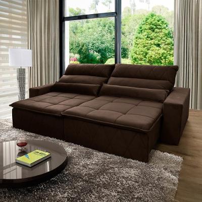 Sofá Retrátil Reclinável Amsterdam 2,30m Suede Velut Marrom Molas No Assento - King House