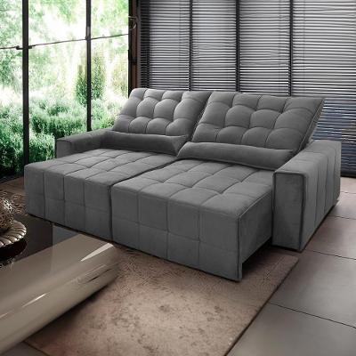 Sofá Retrátil Reclinável Alaska 2,30m Suede Velut Cinza Molas No Assento - King House