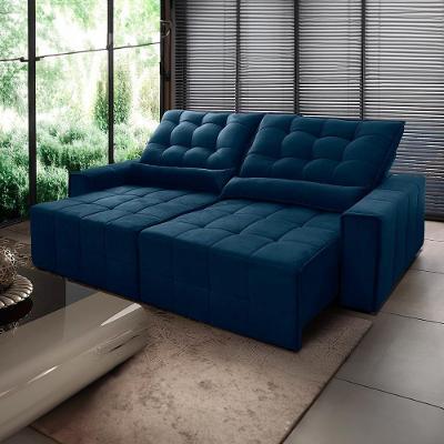 Sofá Retrátil Reclinável Alaska 2,70m Suede Velut Azul Marinho Molas No Assento - King House