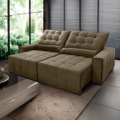 Sofá Retrátil Reclinável Alaska 3,00m Suede Velut Bege Molas No Assento - King House