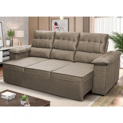 Sofá Retrátil Reclinável 4 Lugares Com Molas 2,30m Quantum Suede Velut Marrom Claro - King House
