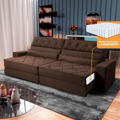 Sofá Retrátil Reclinável 3,00m Albany Suede Velut Marrom Molas Ensacadas - King House