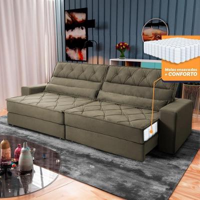 Sofá Retrátil Reclinável 3,00m Albany Suede Velut Marrom Claro Molas Ensacadas - King House