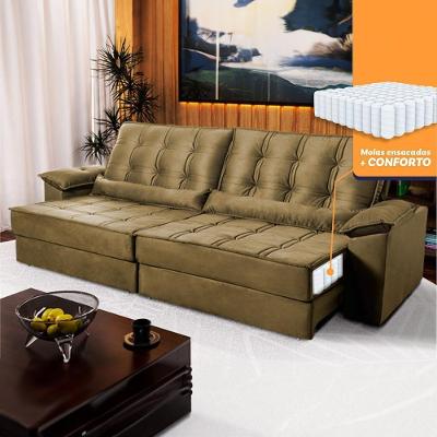 Sofá Retrátil Reclinável 2,50m Ascari Suede Velut Bege Molas Ensacadas - King House