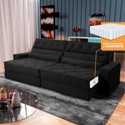 Sofá Retrátil Reclinável 2,50m Albany Suede Velut Preto Molas Ensacadas - King House