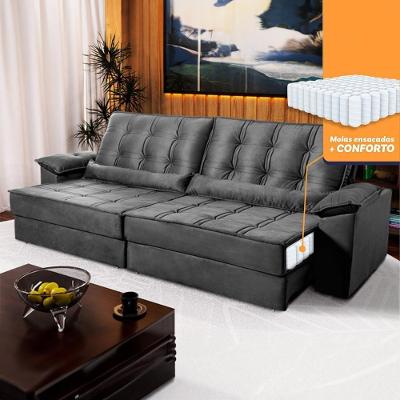 Sofá Retrátil Reclinável 2,50m Ascari Suede Velut Cinza Molas Ensacadas - King House