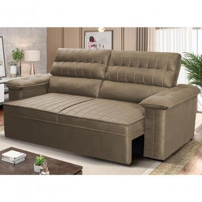Sofá Retrátil Reclinável 3 Lugares Com Molas 2,00m Quantum Suede Velut Marrom Claro - King House