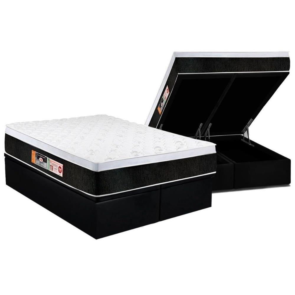 Cama Box Baú King: Colchão Espuma Castor D45 Black e White Air Euro Pillow + Base CRC Courano Black(193x203) - 1