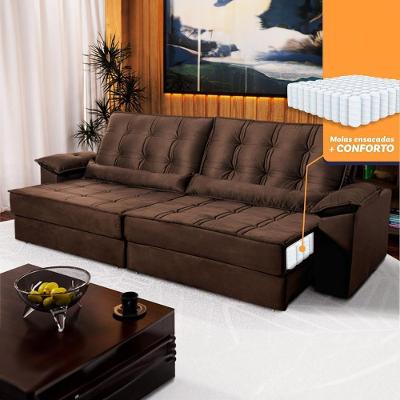 Sofá Retrátil Reclinável 2,30m Ascari Suede Velut Marrom Molas Ensacadas - King House