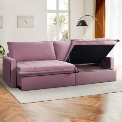 Sofá Cama Baú Ravello Sem Caixa 2,26m Linho Rose 3 Lugares
