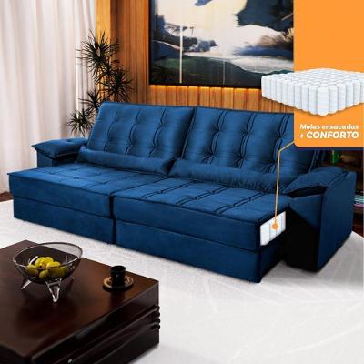 Sofá Retrátil Reclinável 2,30m Ascari Suede Velut Azul Marinho Molas Ensacadas - King House