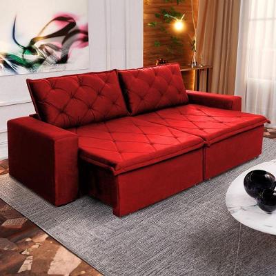 Sofá Cama Bangkok Sem Caixa 2,70m Retrátil E Reclinável Com Molas Velut Vermelho- King House
