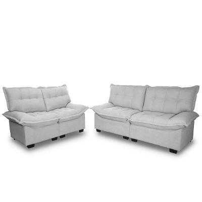 Conjunto Sofá Coliseu 3 E 2 Lugares Bouclê Cinza -king House