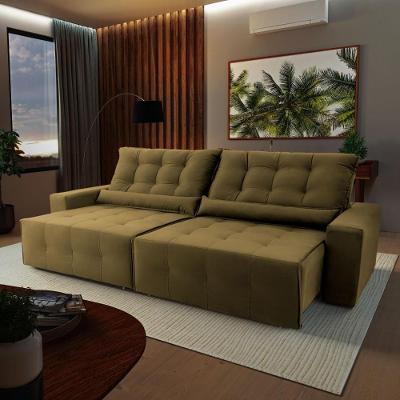 Sofá Retrátil Reclinável Montebello 2,70m Suede Velut Bege Molas No Assento - King House