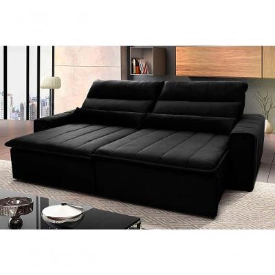 Sofá Retrátil Reclinável Patagônia 2,30m Suede Velut Preto Molas No Assento - King House