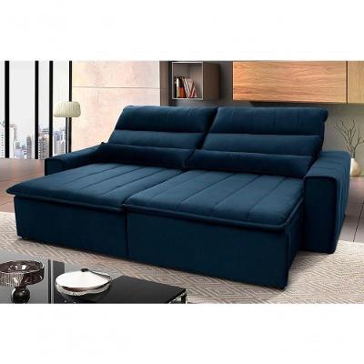 Sofá Retrátil Reclinável Patagônia 2,50m Suede Velut Azul Marinho Molas No Assento - King House