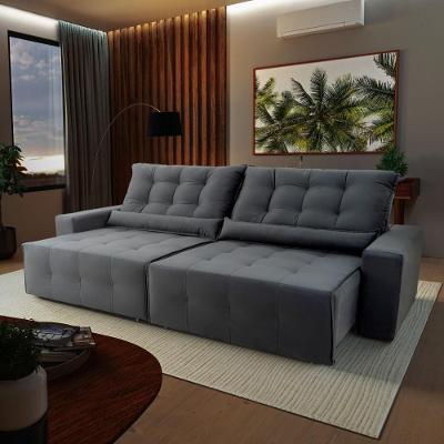 Sofá Retrátil Reclinável Montebello 2,70m Suede Velut Cinza Molas No Assento - King House