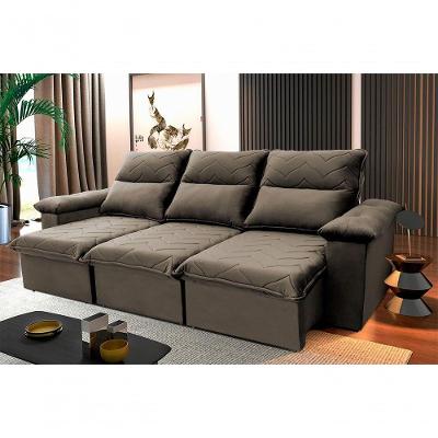 Sofá Retrátil Reclinável Paris 2,30m Suede Velut Marrom Claro Molas No Assento - King House